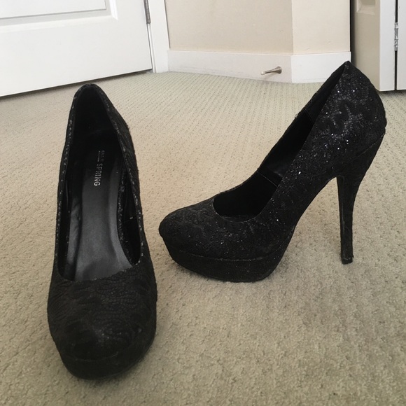 Call it spring glamorous black lace sparkly heels - Picture 1 of 3